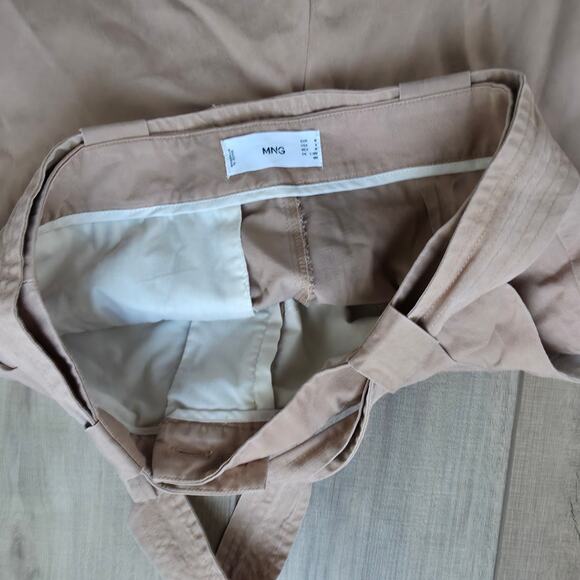 MNG Bermuda Paperbag Tie Waist Khaki Brown Chino Shorts Women Sz Small - Picture 8 of 10